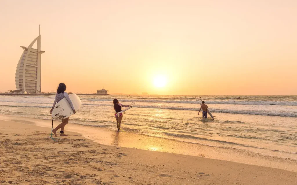 Sunset Beach view of Burj Al Arab near Dubai Marina