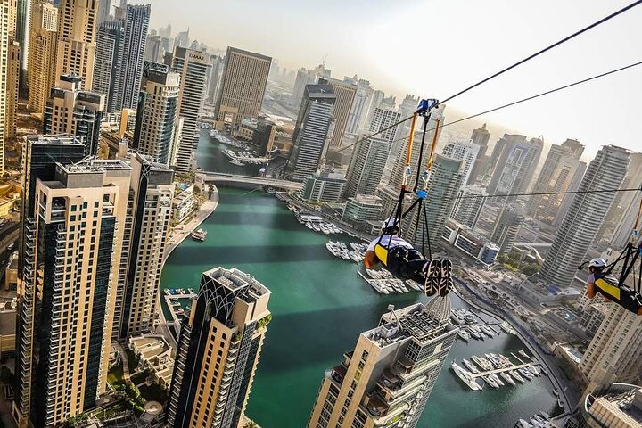 Zipline experiences Dubai Marina skyline view