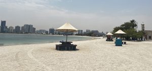 hidden beach in Dubai calm lagoon at Al Mamzar