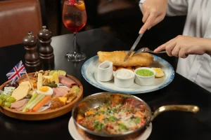 Friday brunch spread with drinks and appetizers in Dubai