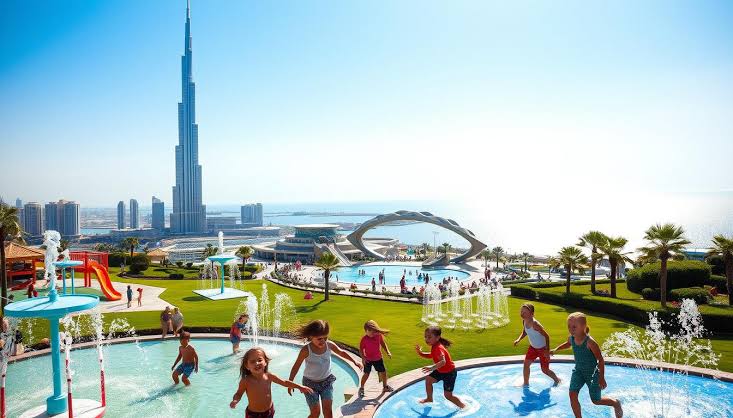 Family exploring outdoor family attractions in Dubai at Miracle Garden