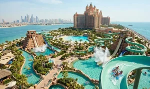 Water Parks Palm Jumeirah Leap of Faith slide through shark lagoon