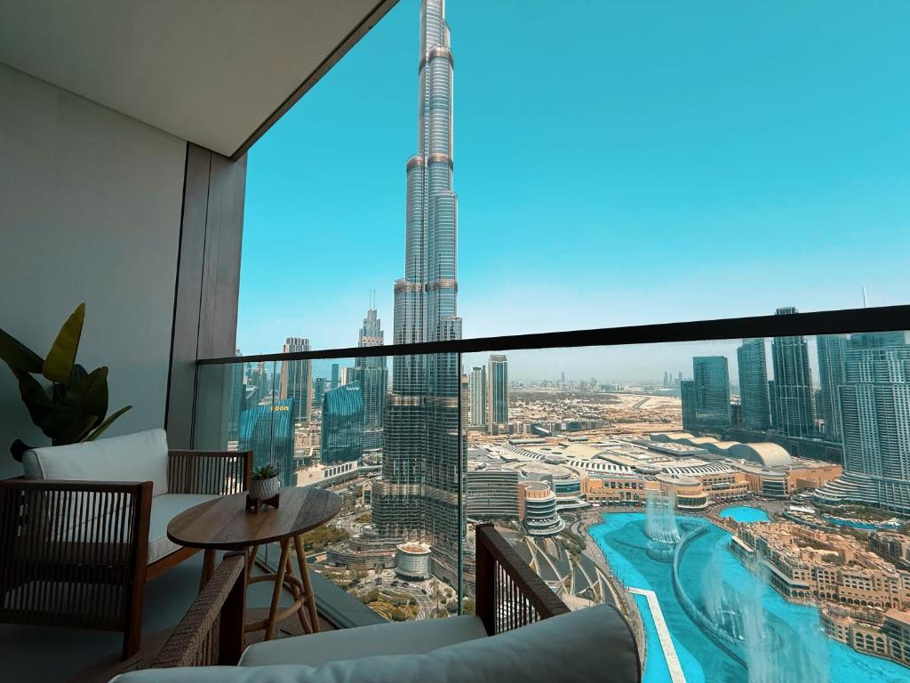 Business hotels in Dubai skyline view from hotel room