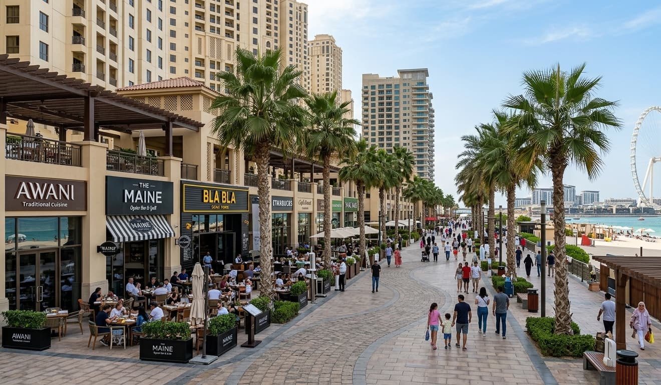 Dubai Marina to JBR Walk waterfront promenade view