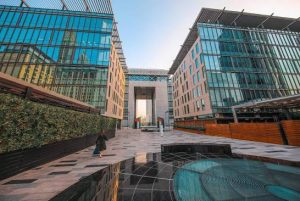 Gate Avenue DIFC promenade at sunset