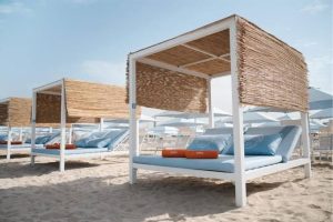 Sun loungers and cabanas on The Beach JBR sand