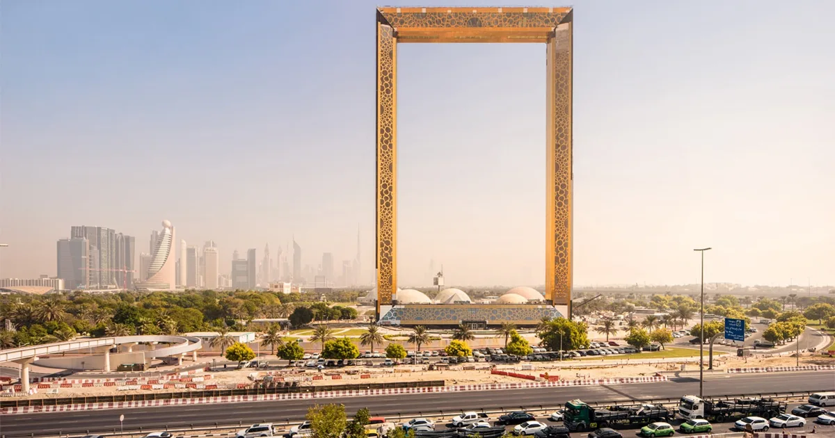Dubai Frame gold and silver structure view