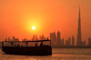 abra crossing points on Dubai Creek at sunset