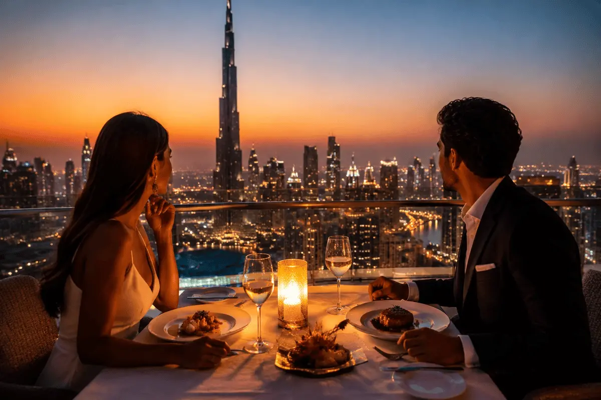 Romantic anniversary dinner in Dubai skyline restaurant