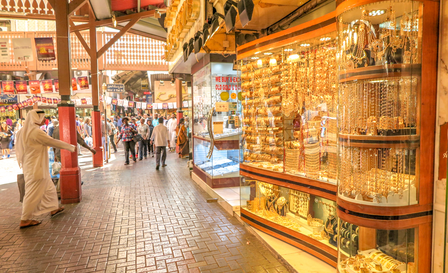 Local markets in Dubai Gold Souk display