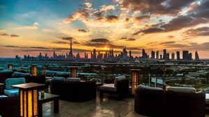 Rooftop bars in Dubai Marina skyline sunset view