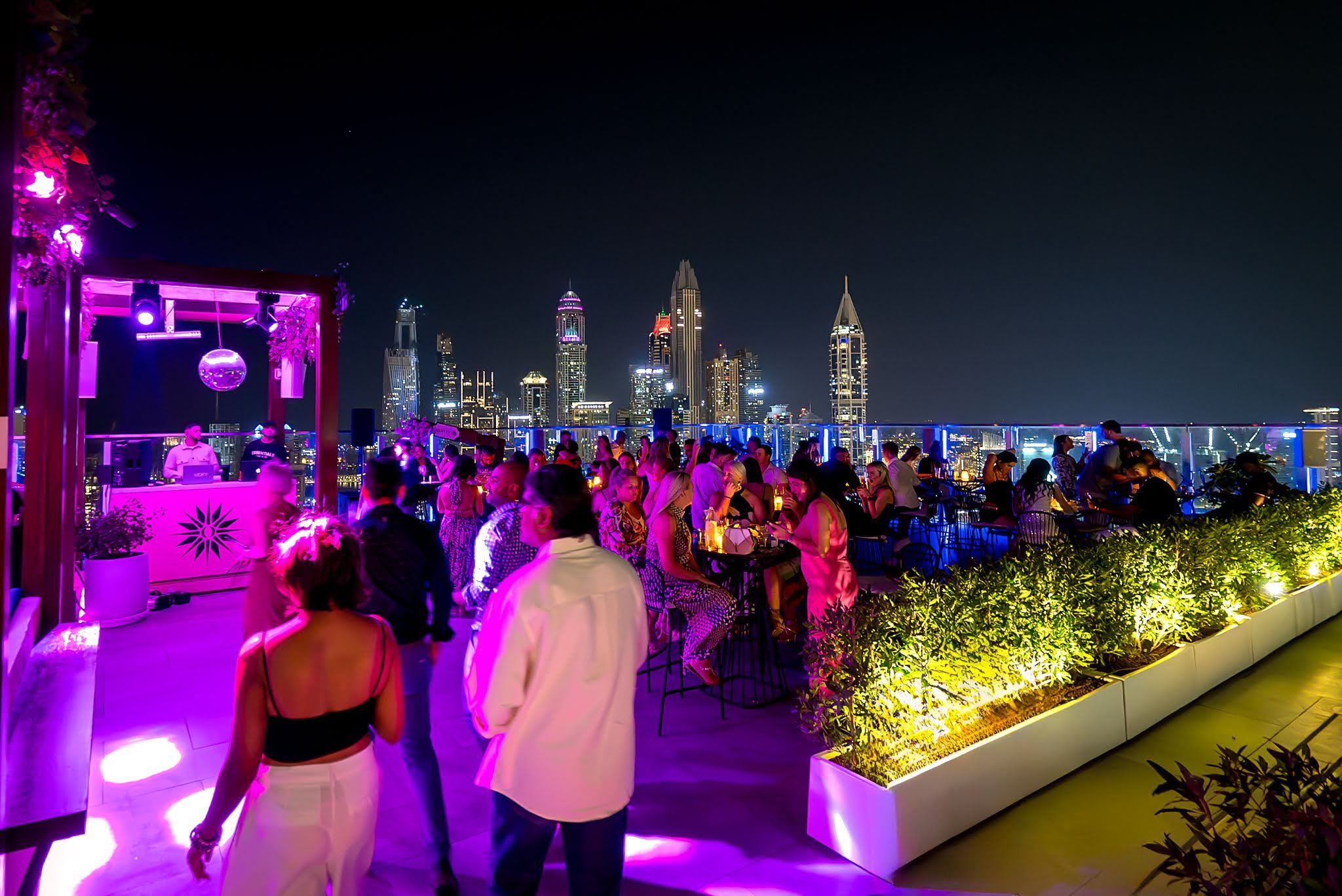 Dubai nightlife events at a rooftop lounge